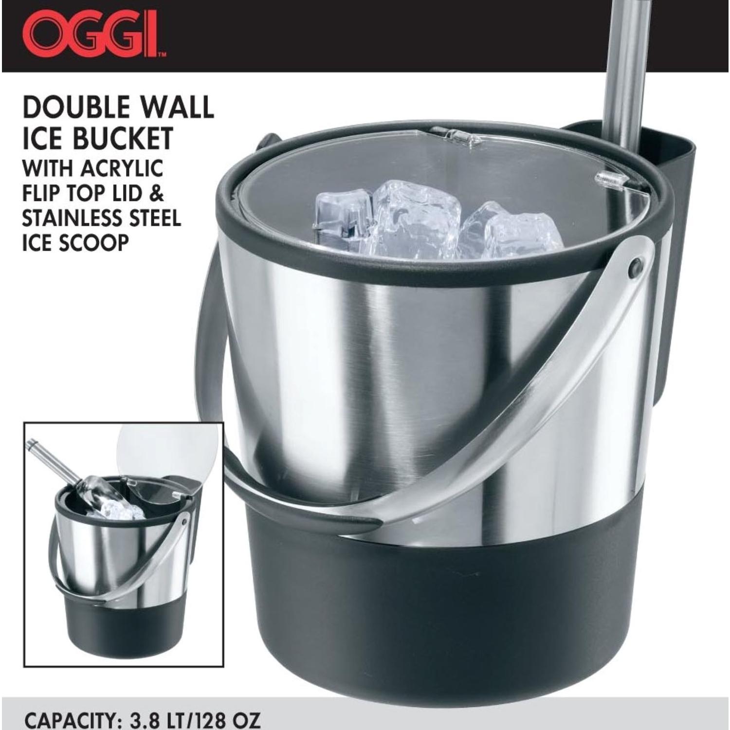 OGGI 4 oz Black/Silver Plastic/Stainless Steel Ice Bucket with Scoop