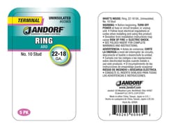Jandorf 22-18 Ga. Uninsulated Wire Terminal Ring Silver 5 pk