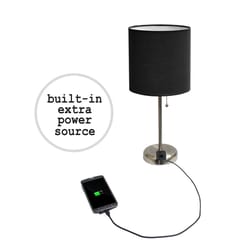 LimeLights 19.5 in. Brushed Steel Black Table Lamp with Charging Outlet