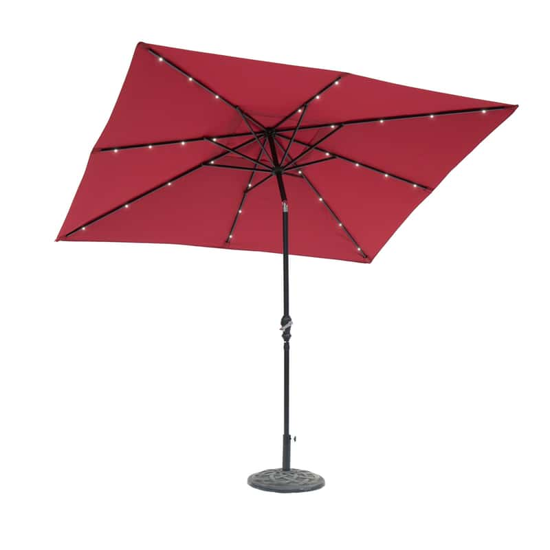 Sun-Ray 9x7 ft. Tiltable Red Solar Lighted Umbrella - Ace Hardware