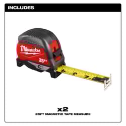 Milwaukee 25 ft. L X 1 in. W Compact Wide Blade Magnetic Tape Measure 2 pk