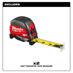 Milwaukee 25 ft. L X 1 in. W Compact Wide Blade Magnetic Tape Measure 2 pk