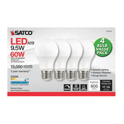 Satco . A19 E26 (Medium) LED Bulb Natural Light 60 Watt Equivalence 4 pk