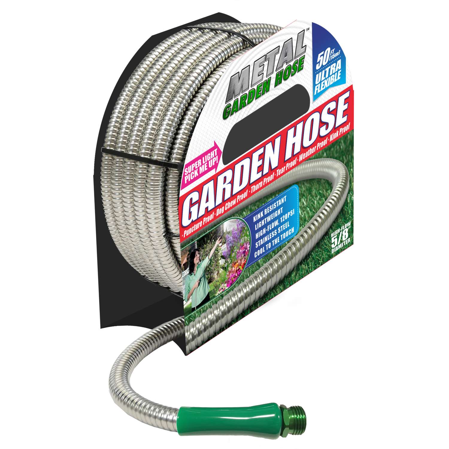 Metal Garden Hose As Seen On Tv 3 8 In D X 50 Ft L All Purpose Silver Stainless Steel Hose Ace Hardware