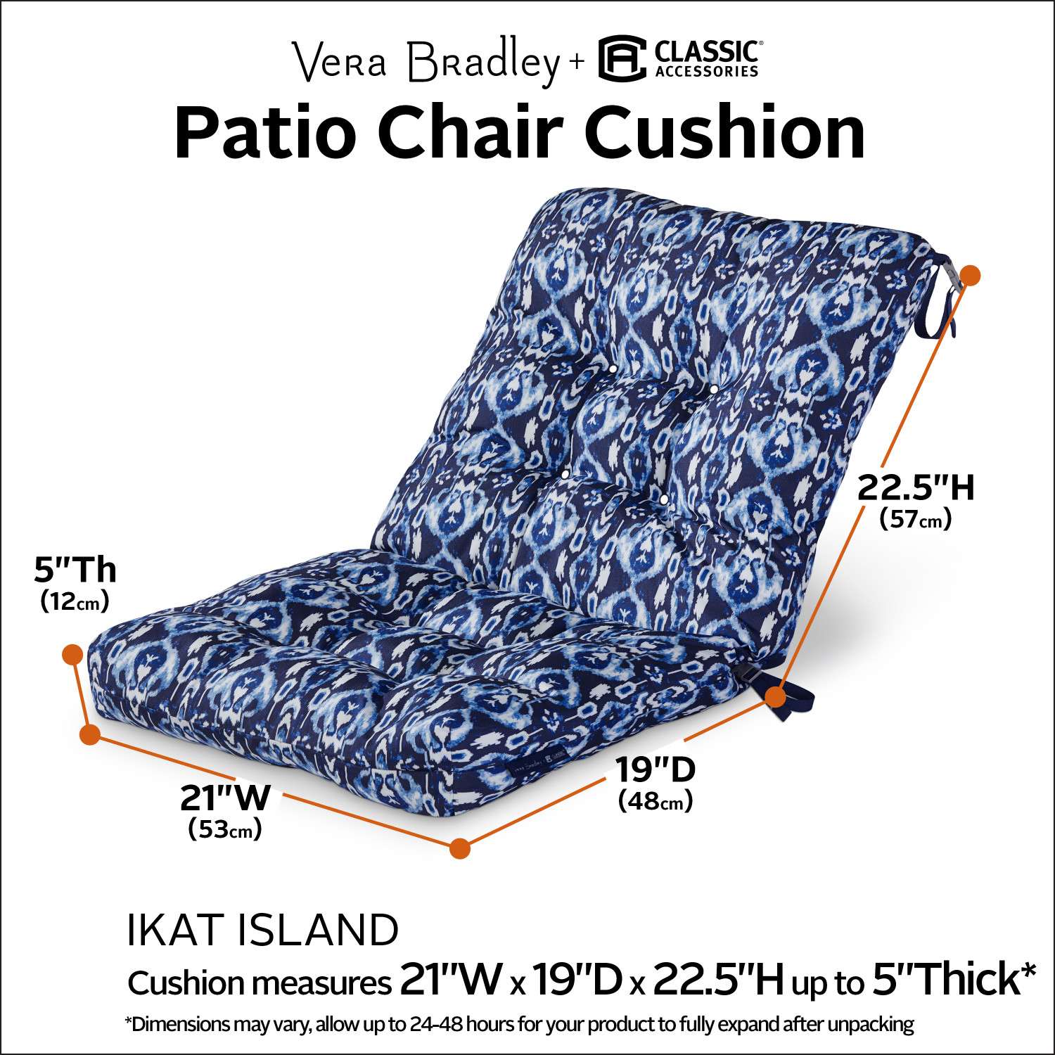 Classic Accessories Vera Bradley Polyester Chair Cushion 22.5 in. H X 19 in. W X 21 in. L