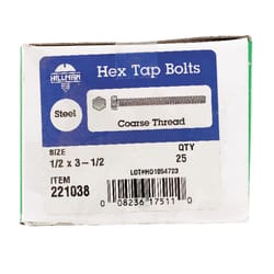 HILLMAN 1/2 in. D X 3-1/2 in. L Zinc Plated Steel Hex Tap Bolt 25 pk