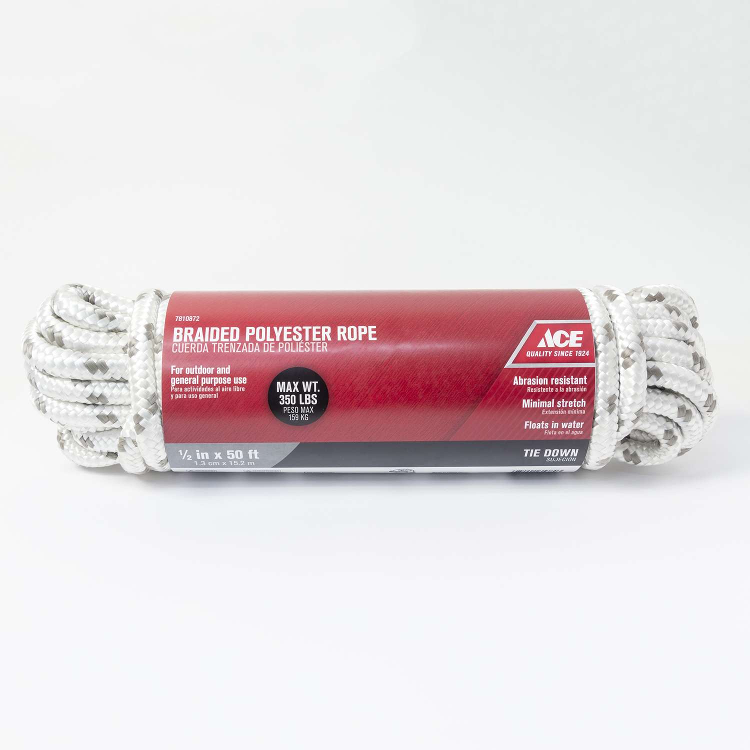 Ace 1/2 in. D X 50 in. L Gray/White Diamond Braided Poly Rope Ace 1/2 in. D X 50 in. L Gray/White Diamond Braided Poly Rope