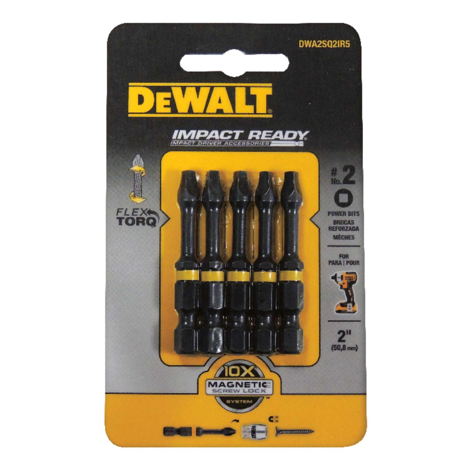 DeWalt FlexTorq Square 2 x 2 in. L Impact Driver Bit Black Oxide 5 pc