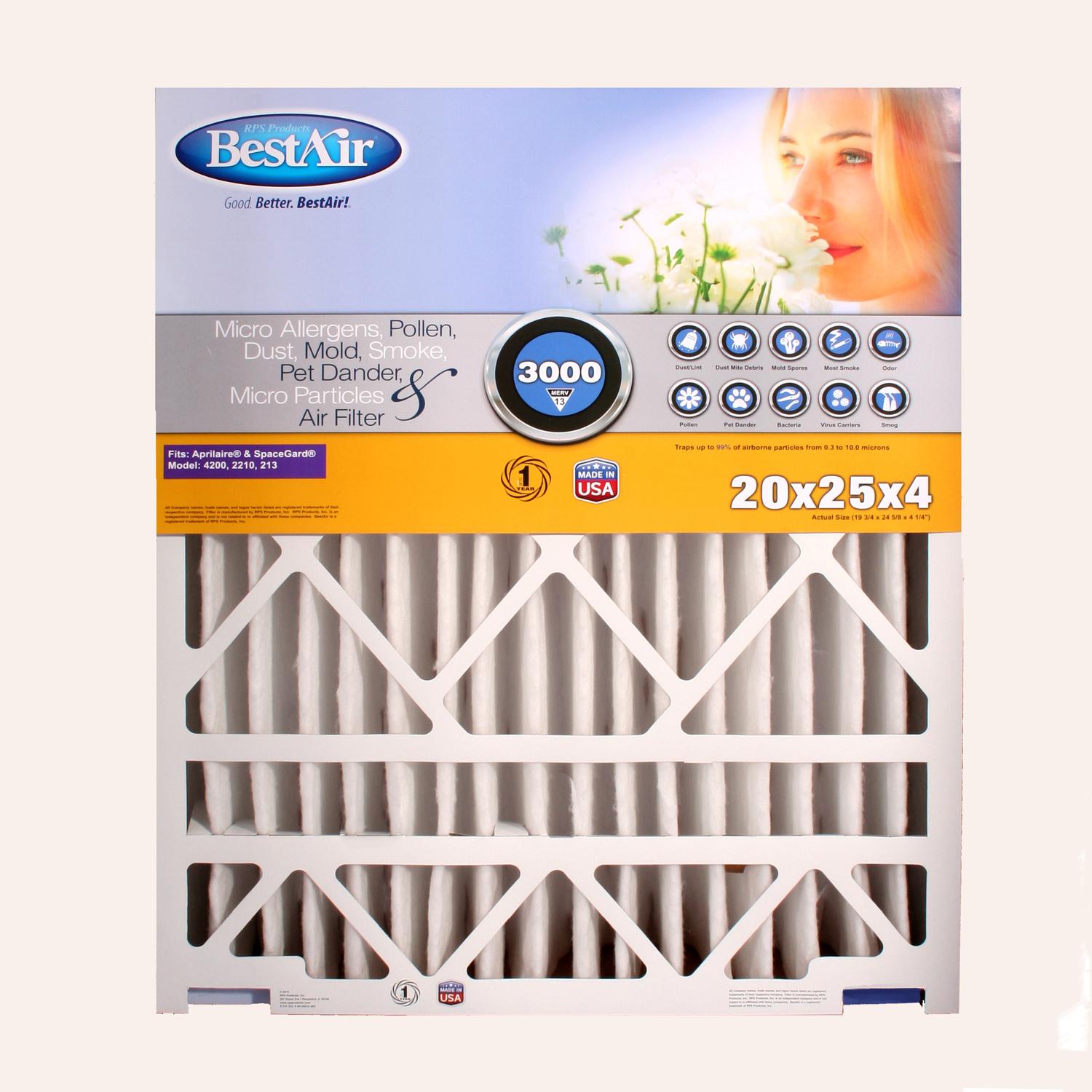 BestAir 20 in. W X 25 in. H X 4 in. D 13 MERV Pleated Air Filter 1 pk Sansujyuku sansujyuku.com