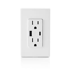 Leviton Decora 15 amps Type A/C Duplex White Outlet and USB Charger 5-15R 2 pk