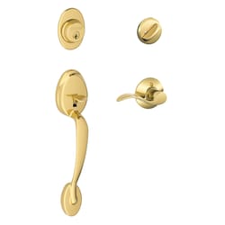 Schlage Plymouth / Accent Bright Brass Single Cylinder Handleset and Knob Right or Left Handed