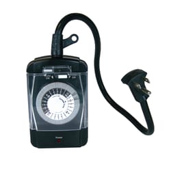 Prime Outdoor 24 Hour Mechanical Timer With Two Grounded Outlets 125 V Black