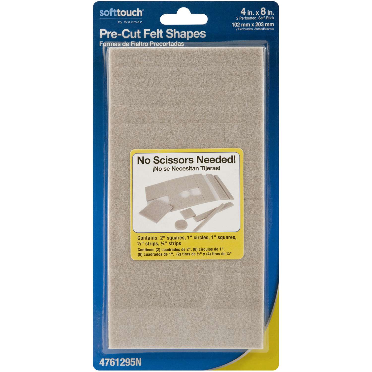Softtouch Felt Self Adhesive Protective Pad Beige Rectangle 4 in. W X 8