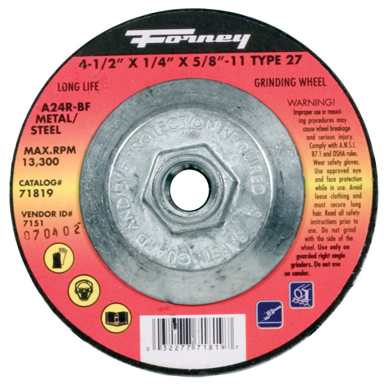 Photos - Power Tool Accessory Forney 4-1/2 in. D X 5/8 in. in. Metal Grinding Wheel 71819 
