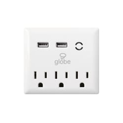 Globe Electric Non-Grounded 3 outlets Wall Tap with USB Port Surge Protection 1 pk