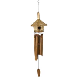 Woodstock Chimes Brown Bamboo 32 in. Thatched Roof Birdhouse Wind Chime