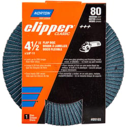 Norton Clipper 4-1/2 in. D X 5/8-11 in. Zirconia Alumina/X-Wt Cotton Flap Disc 80 Grit 1 pk
