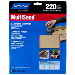 Norton MultiSand 11 in. L X 9 in. W 220 Grit Aluminum Oxide All Purpose Sandpaper 5 pk