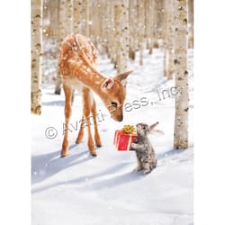 Avanti Christmas Fawn and Bunny Friends in Snow Greeting Card Paper 4 pc