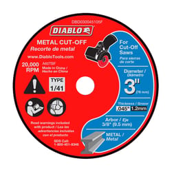 Diablo 3 in. D X 3/8 in. Aluminum Oxide Thin Kerf Metal Cut-Off Disc 5 pk