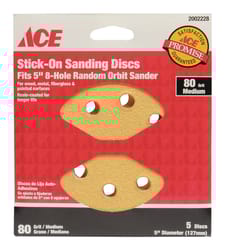 Ace 5 in. Aluminum Oxide Adhesive Sanding Disc 80 Grit Medium 5 pk