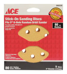 Ace 5 in. Aluminum Oxide Adhesive Sanding Disc 80 Grit Medium 5 pk