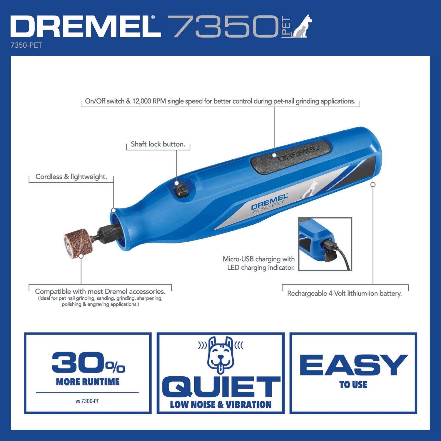 Dremel Dog Nails 7300 Series Cordless Pet Nail Grinder Rotary Tool