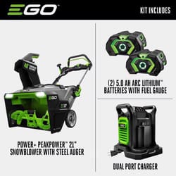EGO Power+ Peak Power SNT2112 21 in. Single stage 56 V Battery Snow Blower Kit (Battery &amp; Charger) W/ STEEL AUGER &amp; TWO 5.0 AH BATTERIES