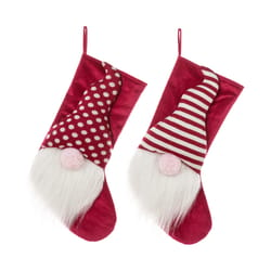 Glitzhome Red/White Gnome Stripes and Dots Christmas Stocking 21.75 in.
