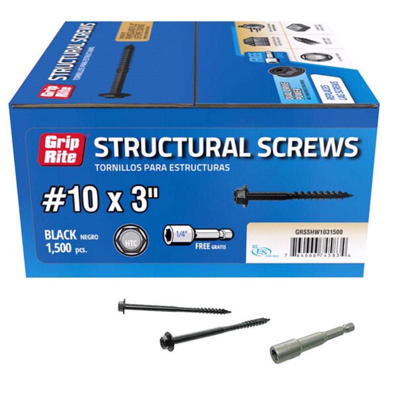 GripRite No. 10 wire X 3 in. L Star Hex Washer Head Structural Screws
