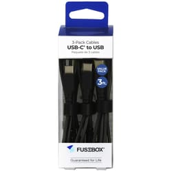 Fusebox Black PVC USB-C Cable For Smartphones 3 ft. L
