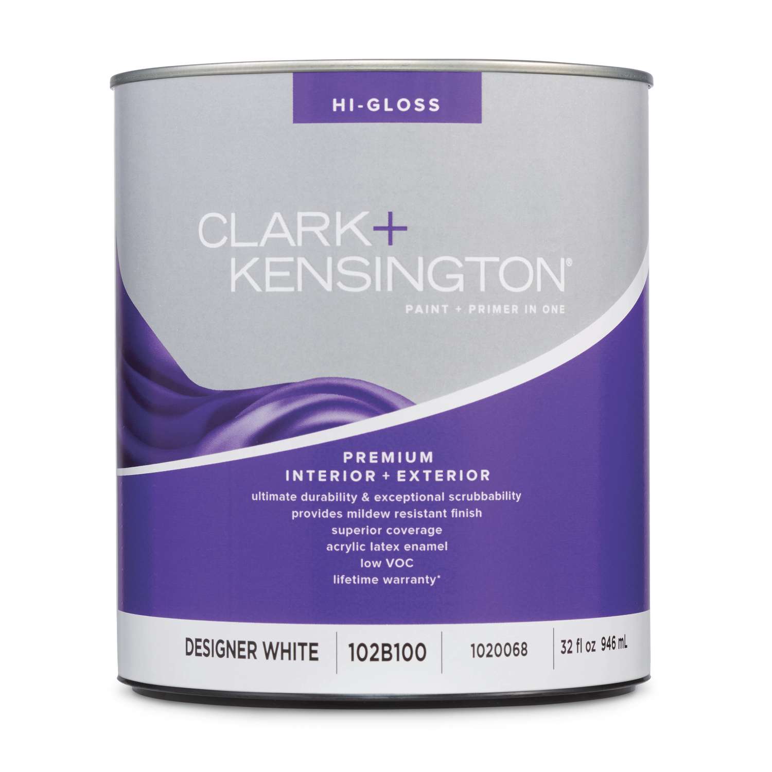 Clark+Kensington Hi-Gloss Designer White Acrylic Latex Paint + Primer ...