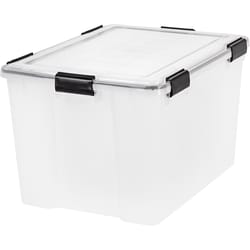 Iris 15 Gallon Clear Plastic Storage Boxes with Blue Lid, Pack of 4