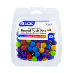 Bazic Products Round Regular Assorted Color Push Pins 80 pk