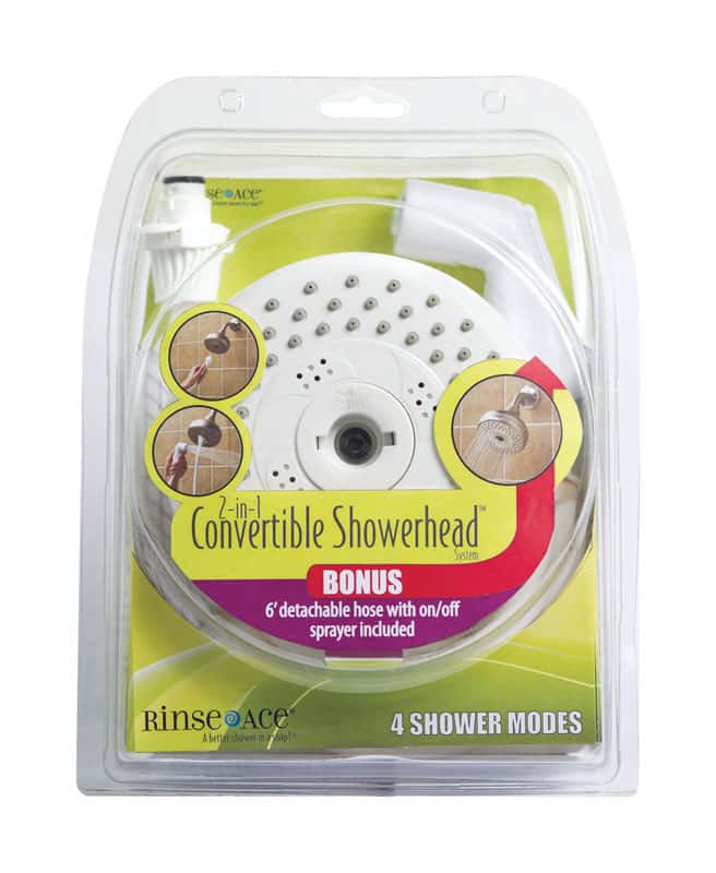 Rinse Ace 2in1 White ABS 4 settings Convertible Showerhead 2.5 gpm