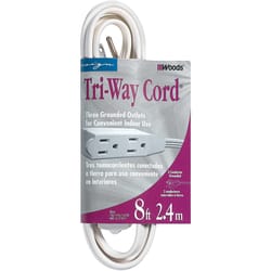 Woods Indoor 8 ft. L White Triple Outlet Cord 16/3 SPT-2