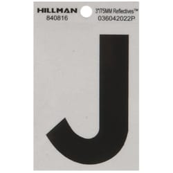 HILLMAN 3 in. Reflective Black Vinyl Self-Adhesive Letter J 1 pc