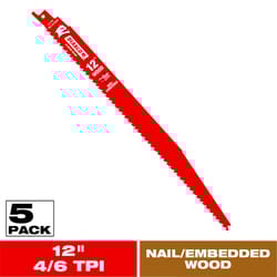 Diablo 12 in. Bi-Metal Variable Tooth Reciprocating Saw Blade 4/6 TPI 5 pk