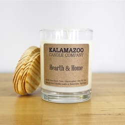 Kalamazoo Candle Company Clear glass jar with white soy wax, wood lid Hearth & Home Scent Hearth & H