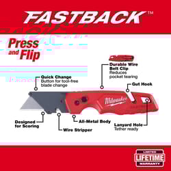 Milwaukee Fastback 7-1/4 in. Press and Flip Folding Utility Knife Red 1 pc