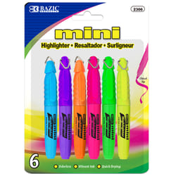 Bazic Products Mini Neon Color Assorted Chisel Tip Highlighter 6 pk