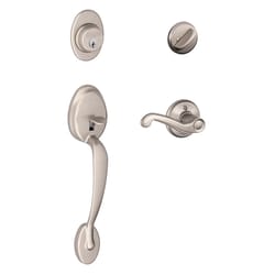 Schlage Plymouth / Flair Satin Nickel Single Cylinder Handleset and Knob Right or Left Handed