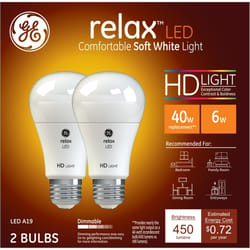 GE Relax A19 E26 (Medium) LED Bulb Soft White 40 Watt Equivalence 2 pk