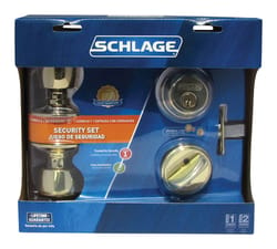 Schlage Bell Bright Brass Knob and Single Cylinder Deadbolt 1-3/4 in.