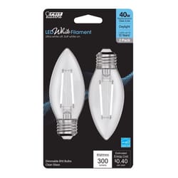 Feit White Filament B10 E26 (Medium) Filament LED Bulb Daylight 40 Watt Equivalence 2 pk