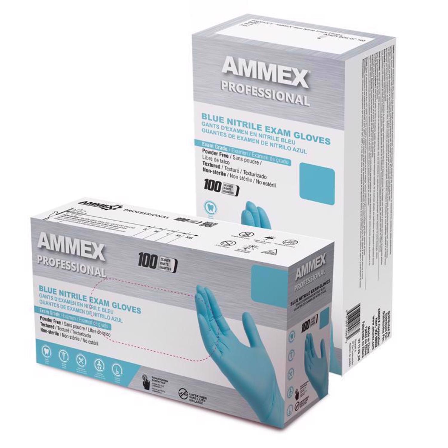 Ammex Professional Nitrile Disposable Exam Gloves Small Blue Powder Free 100 pc -  APFN42100