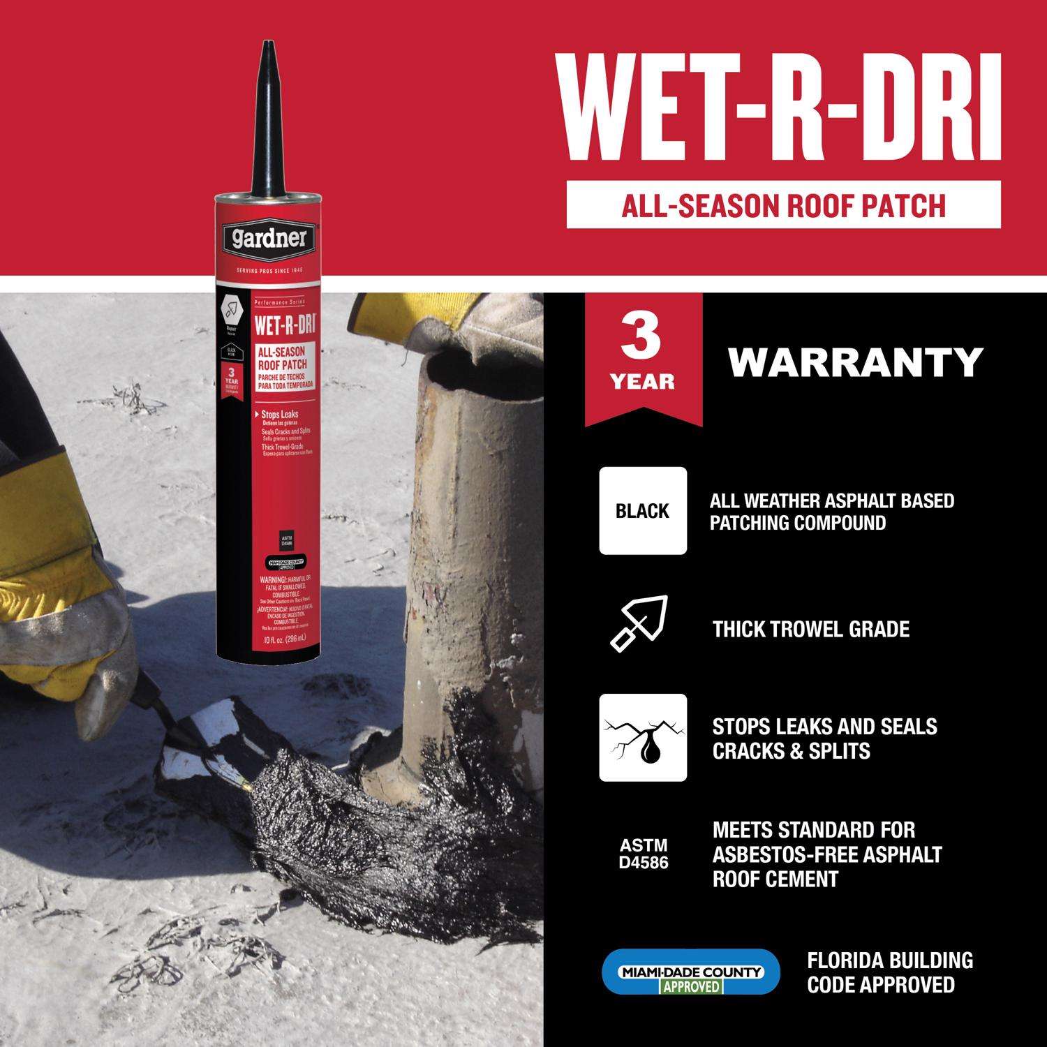 Gardner WET-R-DRI Gloss Black Patching Cement All-Weather