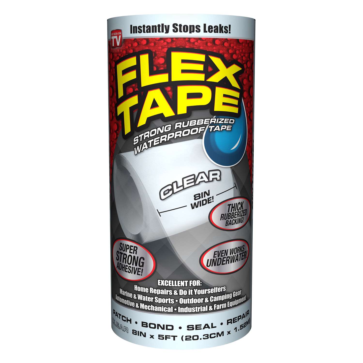 Flex Tape As Seen On TV 8 in. W x 5 ft. L Clear Waterproof Repair Tape ...