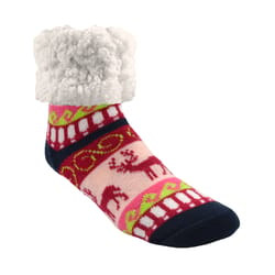 Pudus Unisex Classic Reindeer Raspberry One Size Fits Most Slipper Socks Red