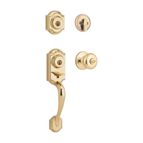 Kwikset SmartKey Juno Polished Brass Entry Lockset ANSI/BHMA Grade 2 KW1 1-3/4 in.